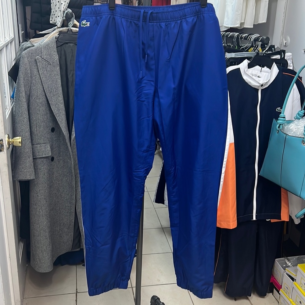 Lacoste sport track pants size 7/XXL blue white stripe new no tags